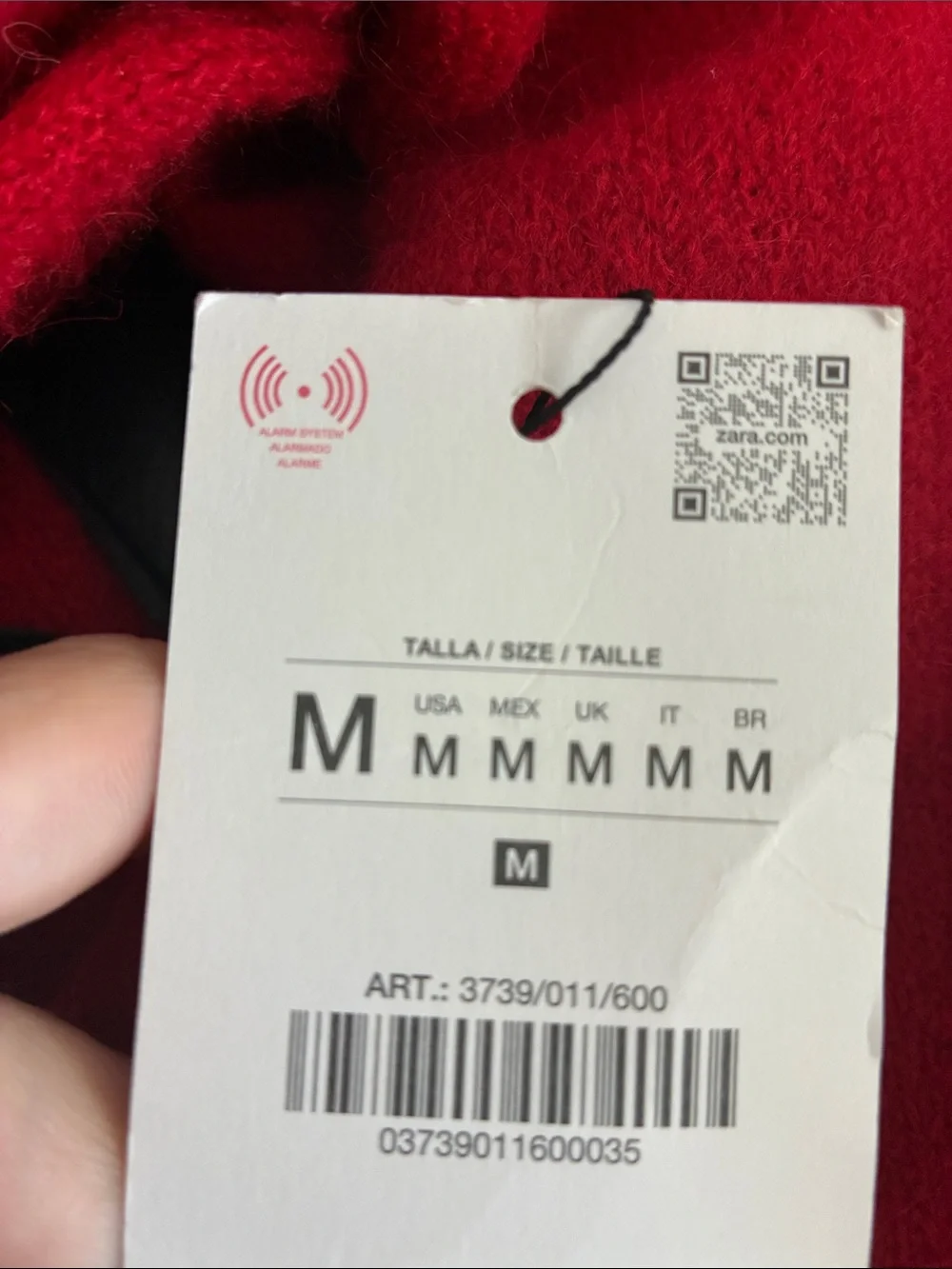 Zara NWT red plain cuffed scarf 3738/011